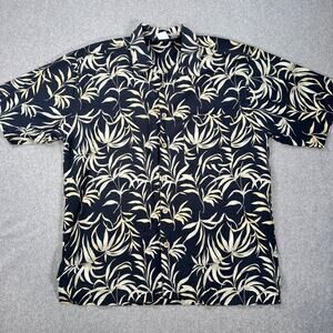 OP Sport Hawaiian Short Sleeve Button Down Shirt Men’s XL Black Leaf Print